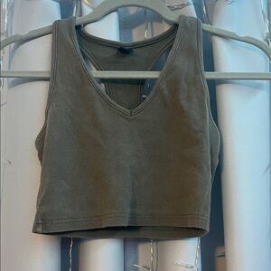 Ribbed V-Neck Cropped Tank Top - Olive